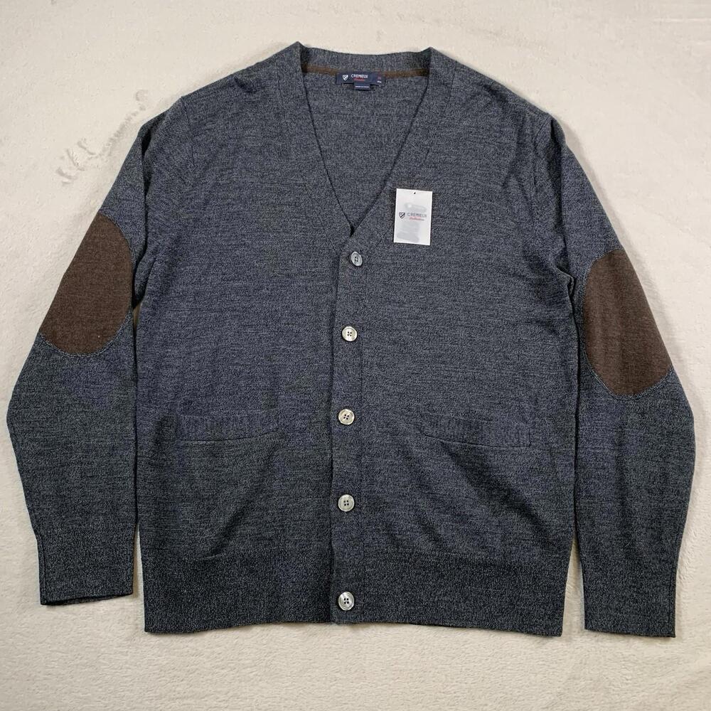 Cremieux Sweater Mens Medium Gray 100%‎ Extra Fine Merino Wool Y2K Pockets NEW